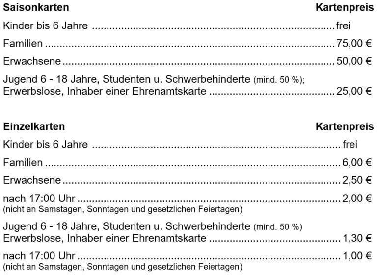 Eintrittspreise Freibad 2023